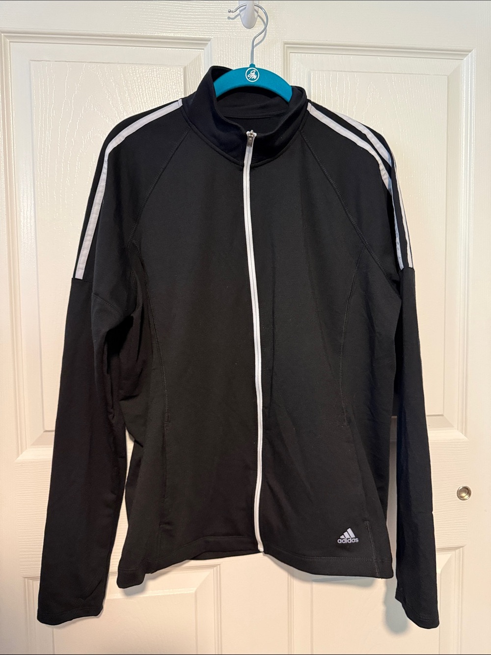 adidas golf women’s Black Full-Zip Performance Jacket with White Stripes size XL